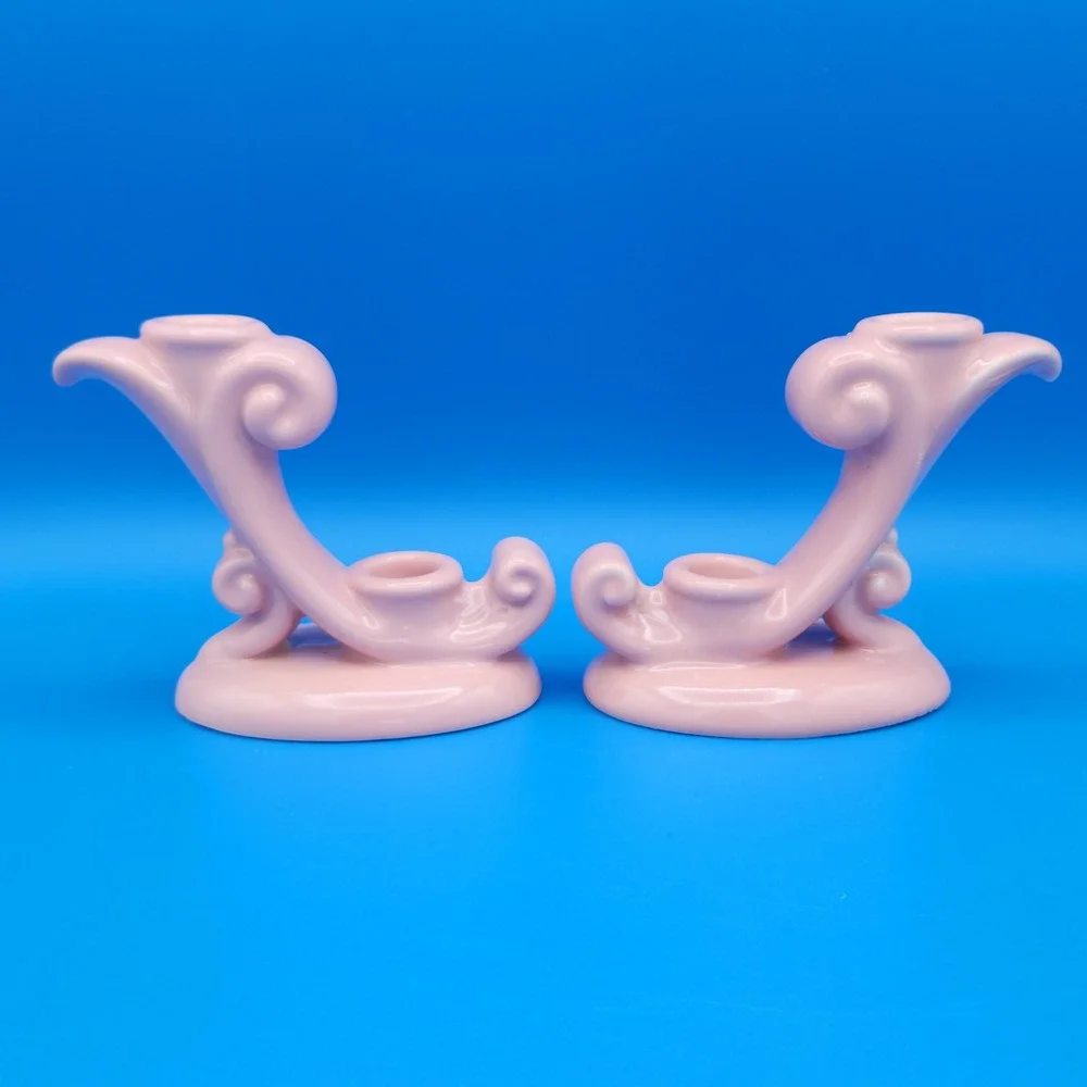 Vintage Abingdon 497 Art Deco‎ Double Scroll Candlestick Holders Made in USA